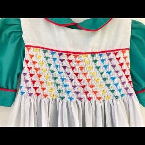 Vintage smocked rainbow pinafore dress 6x